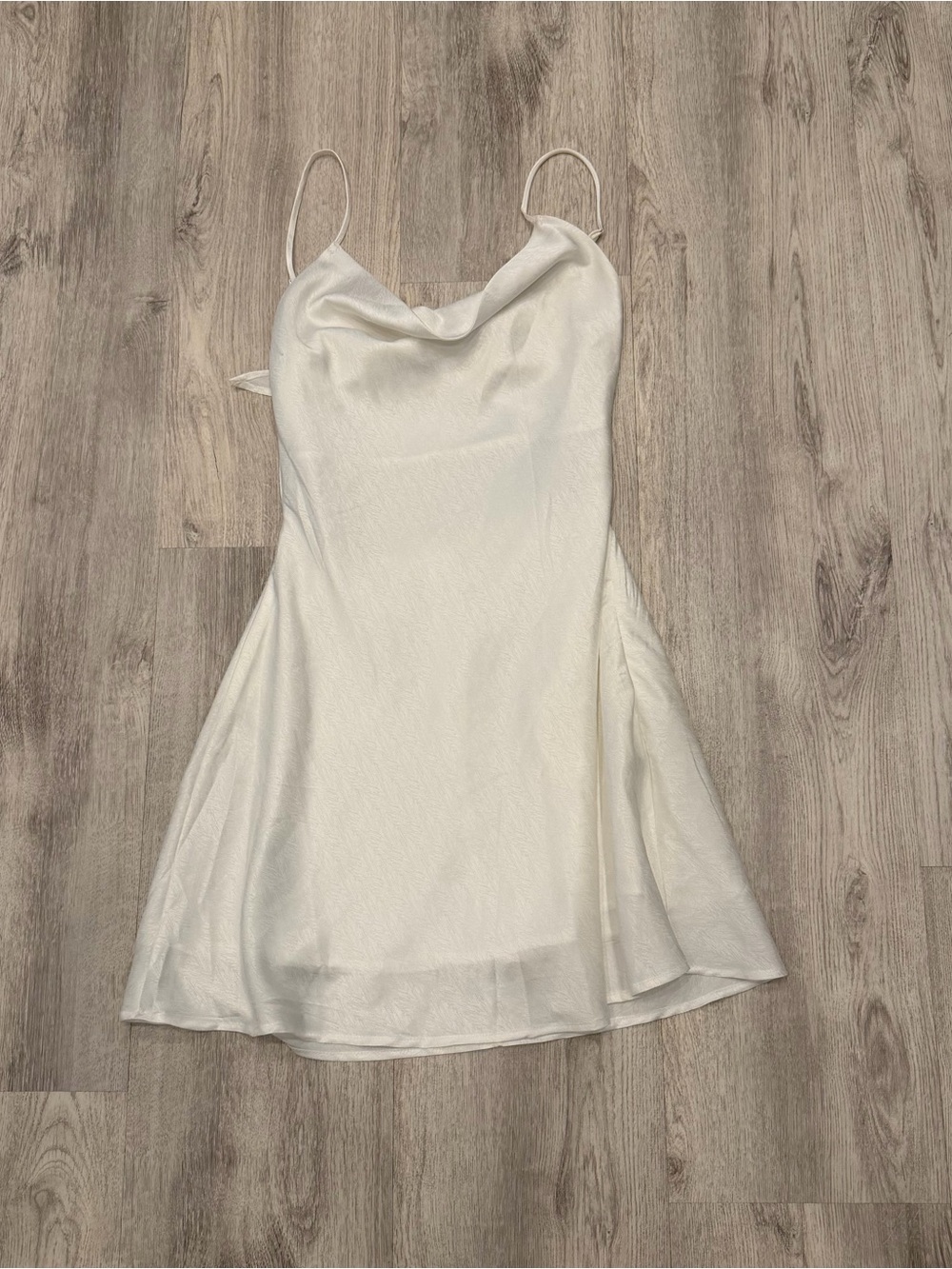 Altar’d State Ivory Satin Cowl Neck Open‎ Back Tie Mini Dress Small